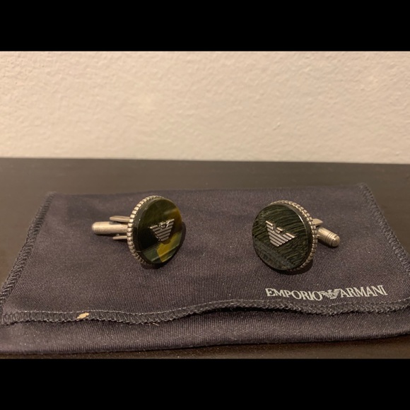 Armani silver/jade cuff links - Picture 2 of 4